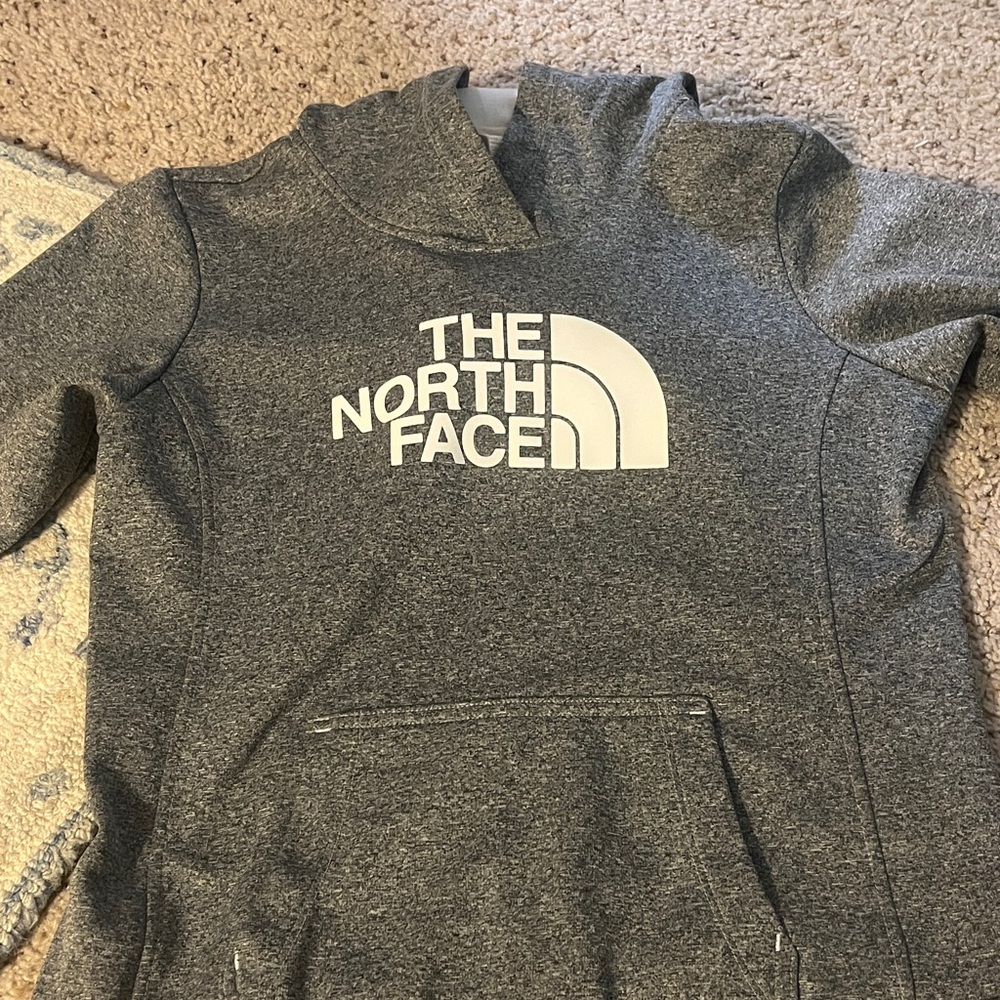 The North Face Heather Gray Pullover Hoodie with White Logo